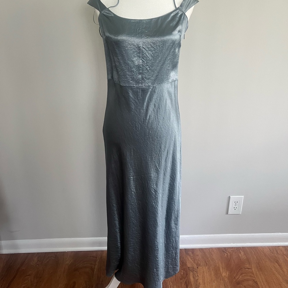 Vince Steel-Gray Satin Slip Maxi Dress